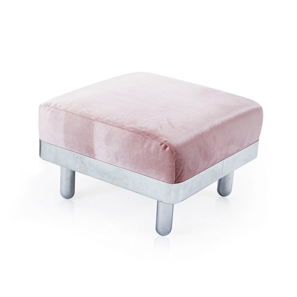 Pink Velvet & Chrome Deco Chrome Ottoman