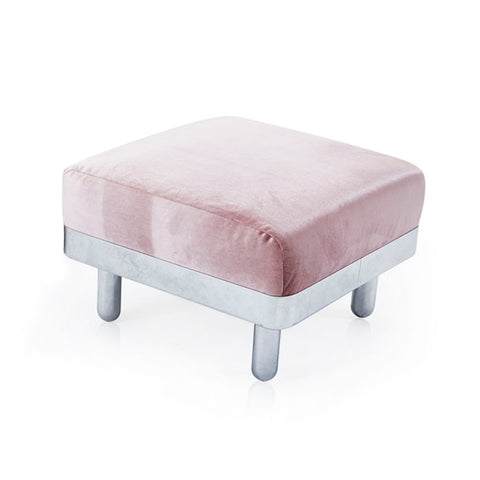 Pink Velvet & Chrome Deco Chrome Ottoman