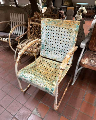 Faded Green Rusty Metal Arm Chair