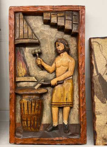 Carved Painted Wood Working Man