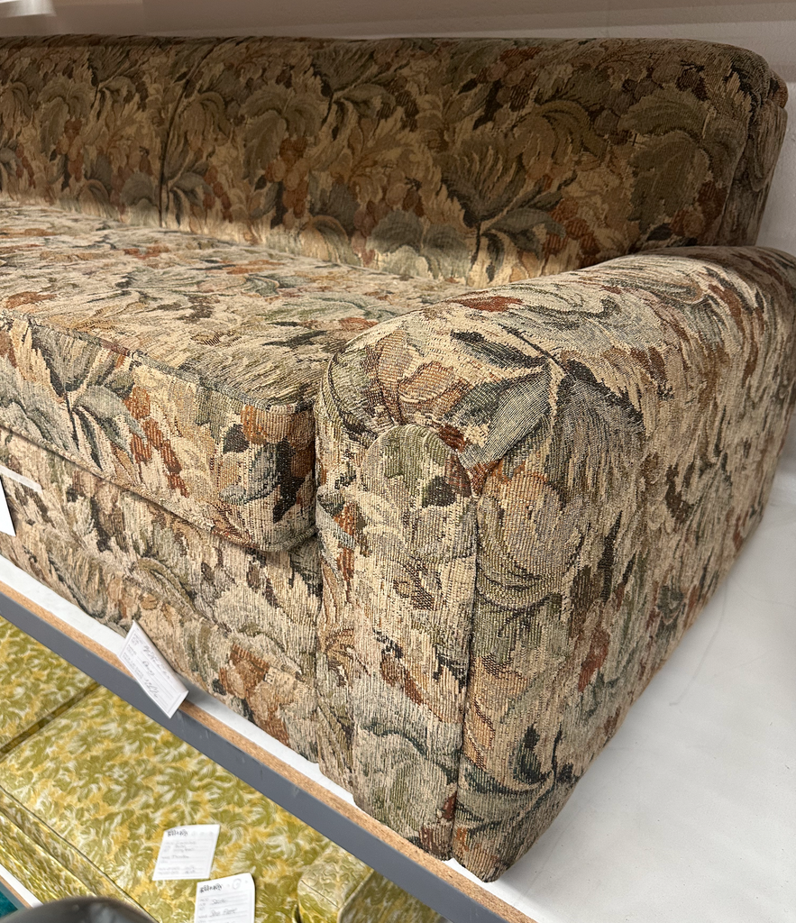 Vintage Green Tan Paisley Loveseat Sofa