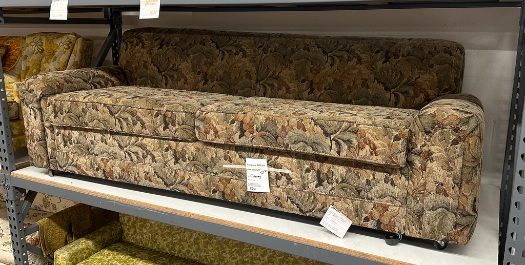 Vintage Green Tan Paisley Loveseat Sofa