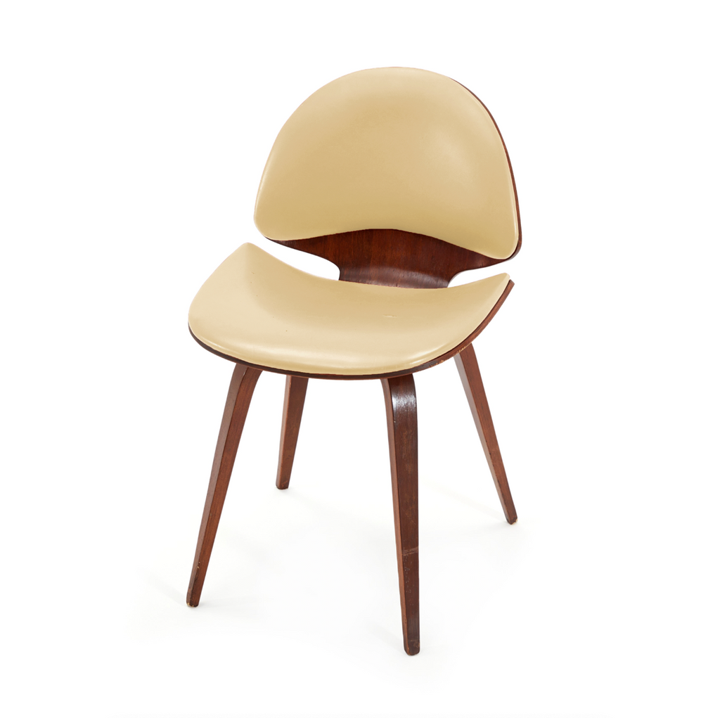 Beige & Wood Mid Century Side Chair
