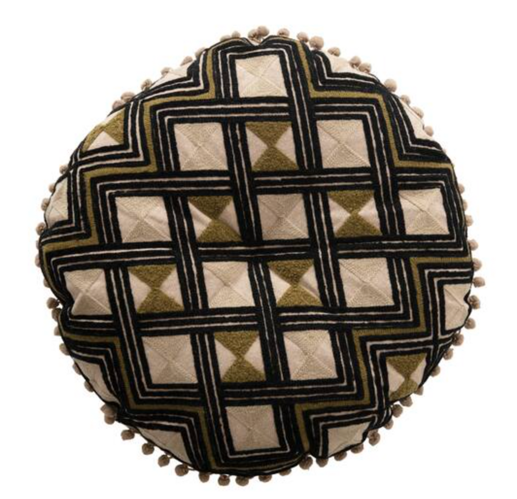 Black and Tan Decorative Embroided Pillow