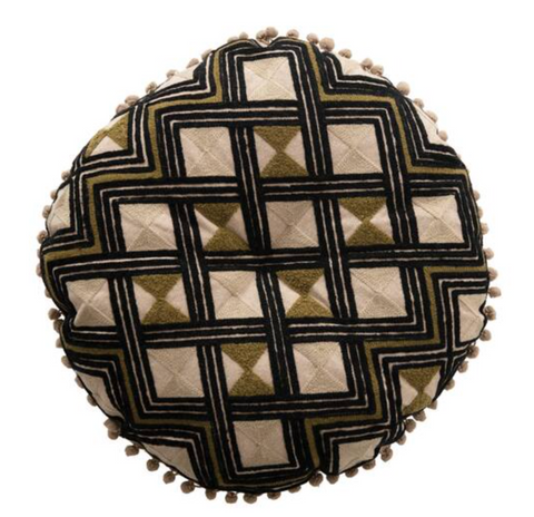 Black and Tan Decorative Embroided Pillow