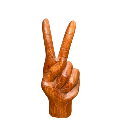 Carved Wood Peace Sign Hand Sculpture