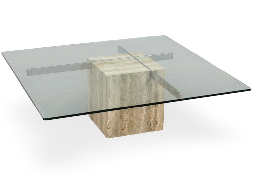 Travertine Square Glass Coffee Table