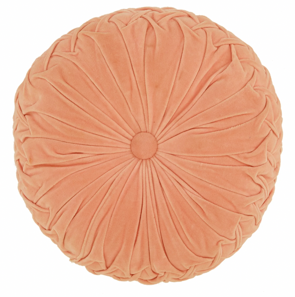 Peach Pleated Velvet Round Pillow