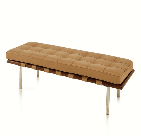 Small Tan Leather Barcelona Bench