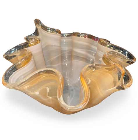 Cream Glass Wave Candy Dish Bowl