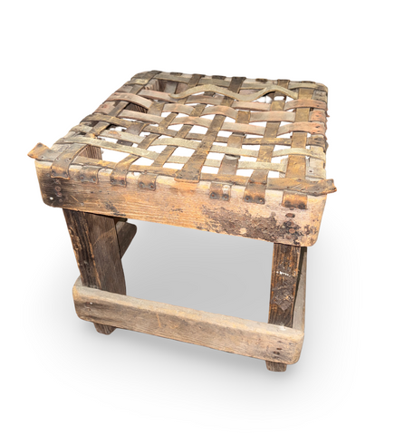 Old Wood Leather Box Stool