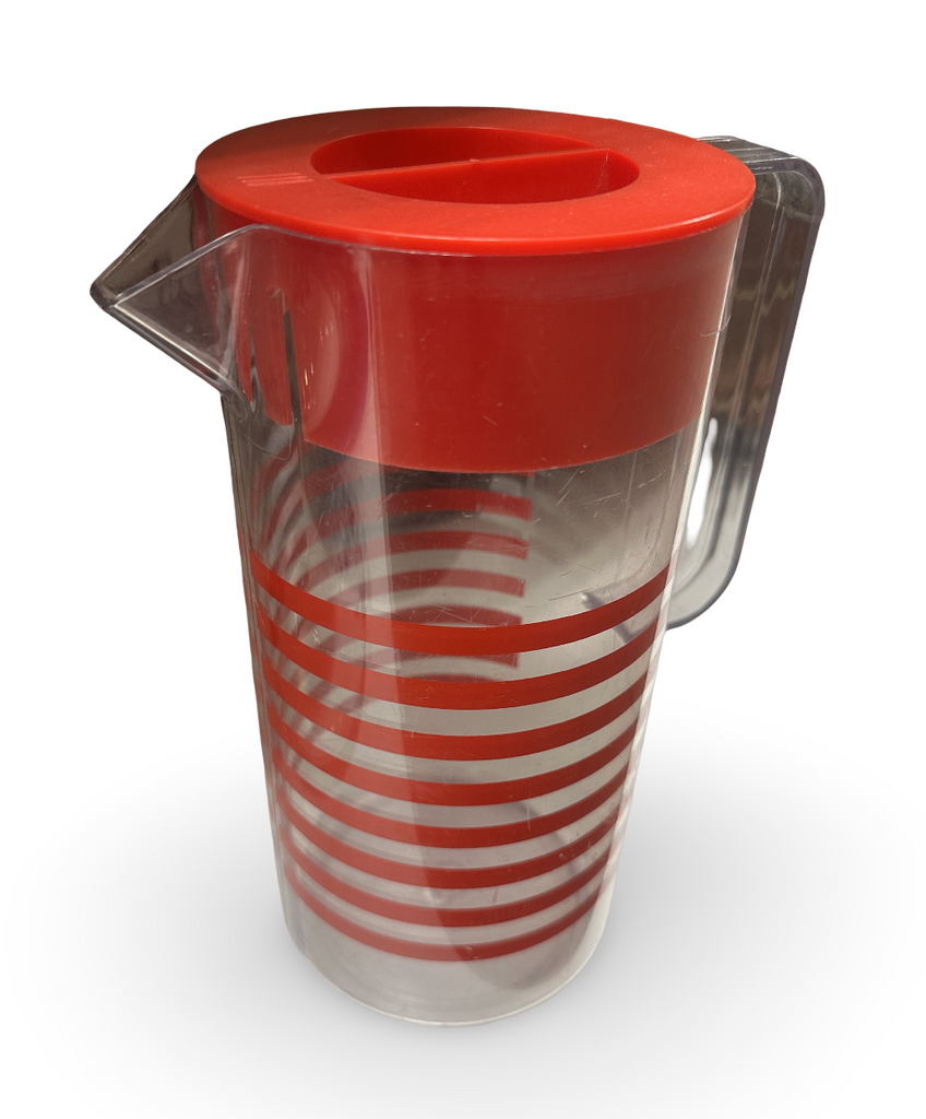 Clear Red Striped Pitcher