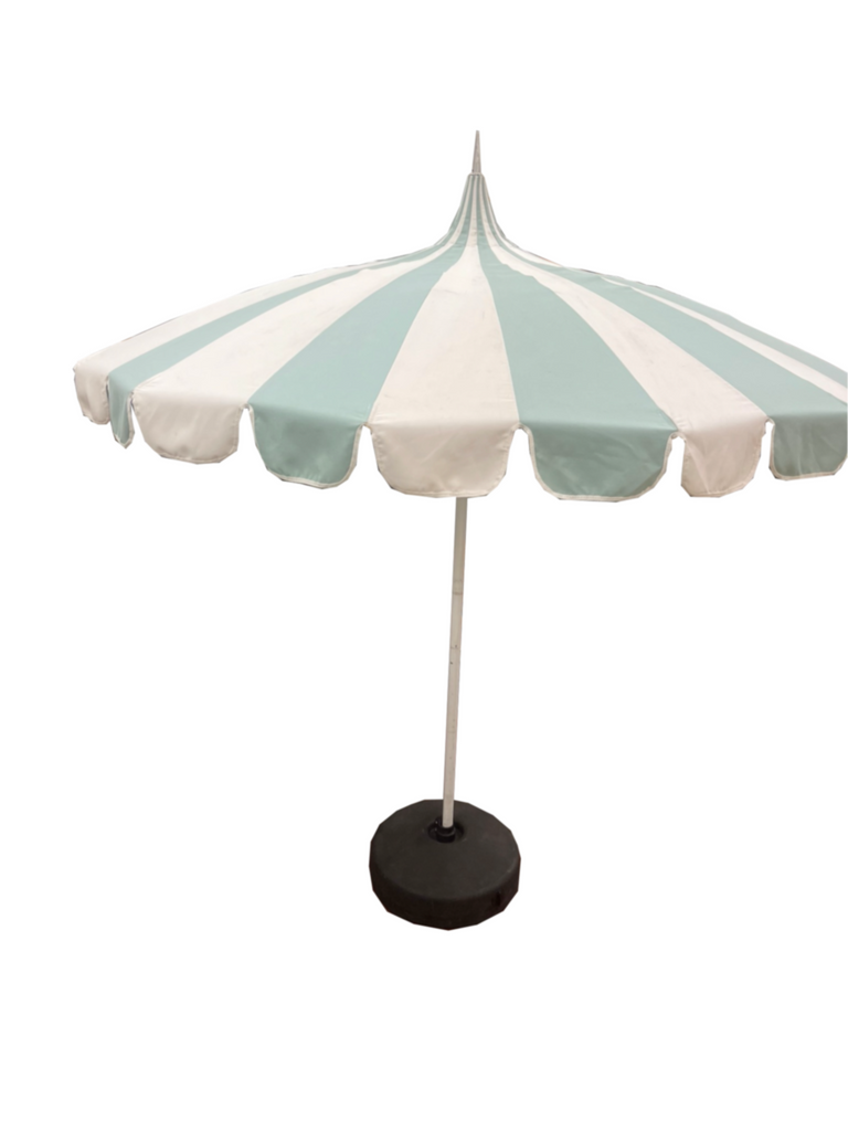 Light Blue & White Patio Umbrella W/ Base