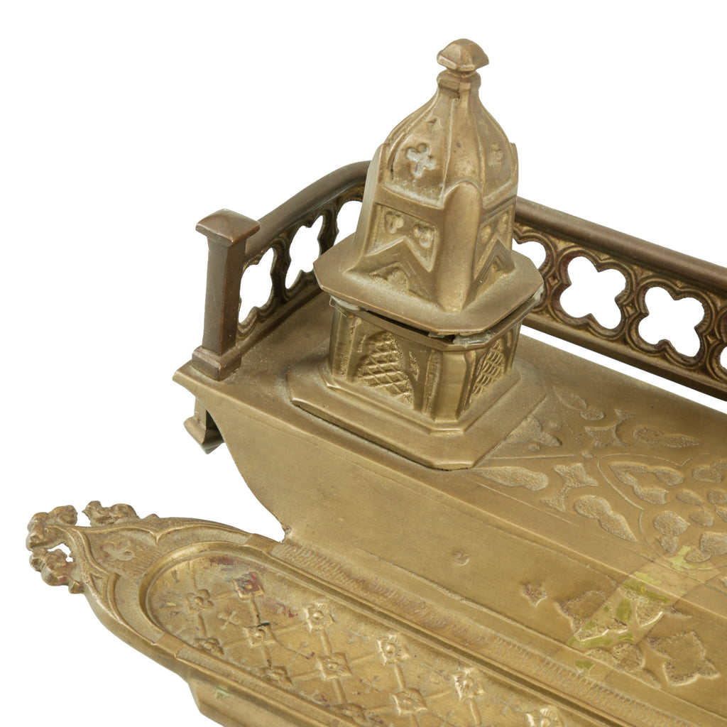 Brass Gothic Revival Double Inkwell
