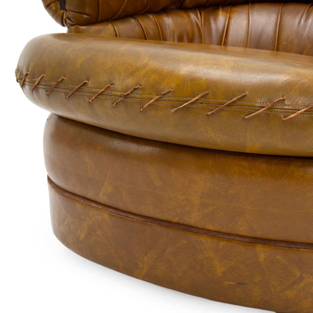 Pair of Vintage Tan Leather Tufted Barrel Armchairs