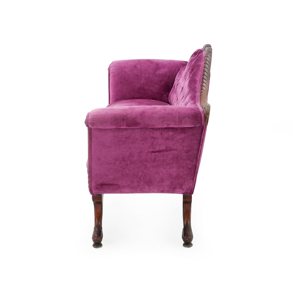 Magenta Velvet Carved Wood Settee