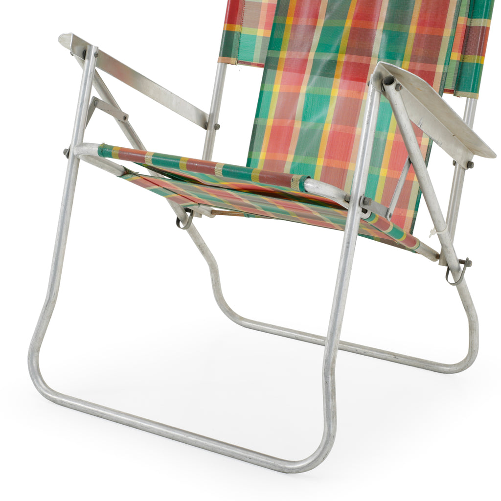Plaid Fabric and Aluminum Folding Beach/Lawn Chair