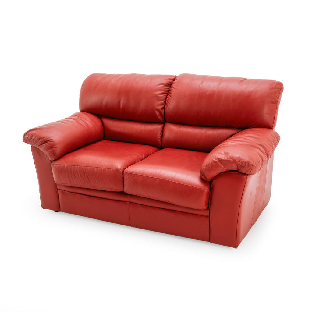 Cherry Red Leather Two-Seater Loveseat Sofa