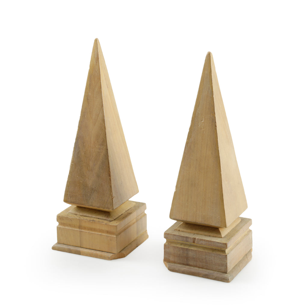 Natural Wood Pyramids with Tiered Bases