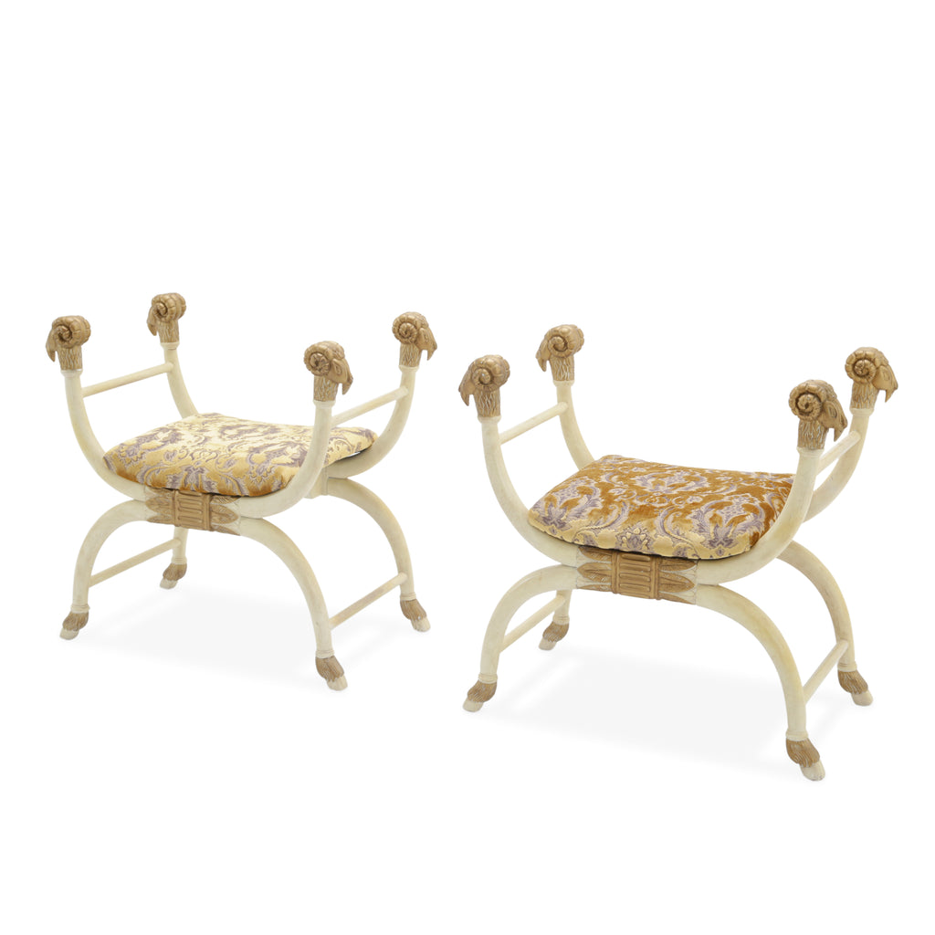 Cream & Gold Wood Curule Bench