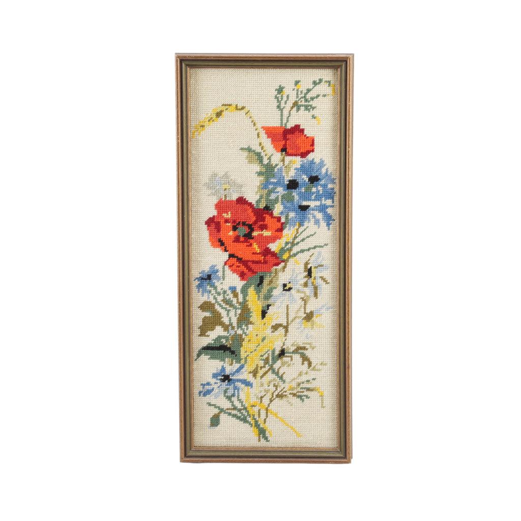 Wood Framed Floral Needlepoint Art