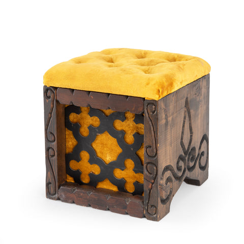 Golden Yellow Velvet Tufted Ottoman