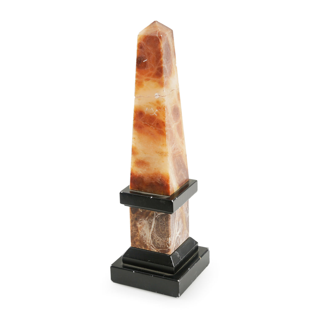 Orange and Cream Veined Marble Obelisk