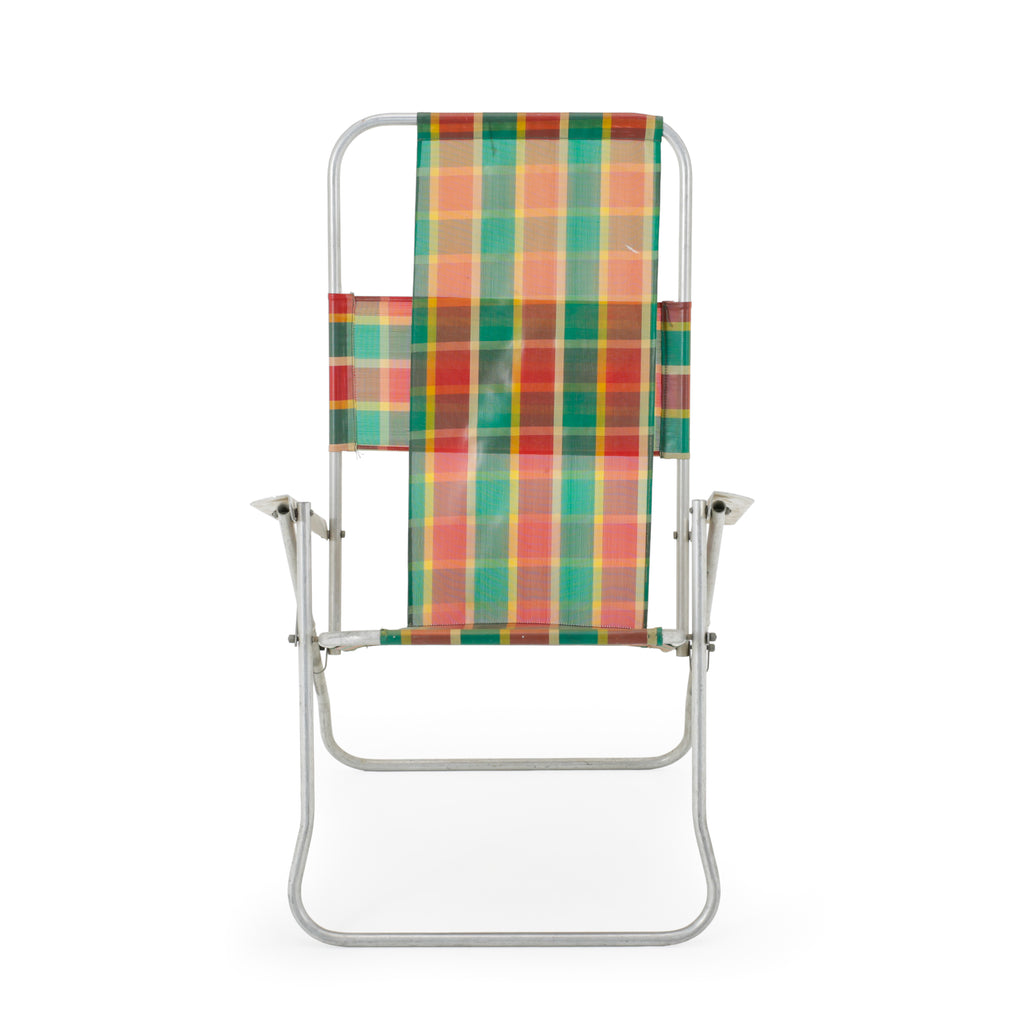 Plaid Fabric and Aluminum Folding Beach/Lawn Chair