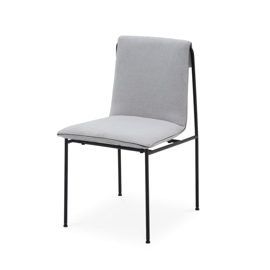 Light Gray Fabric Upholstered Dining Chair with Black Metal Frame
