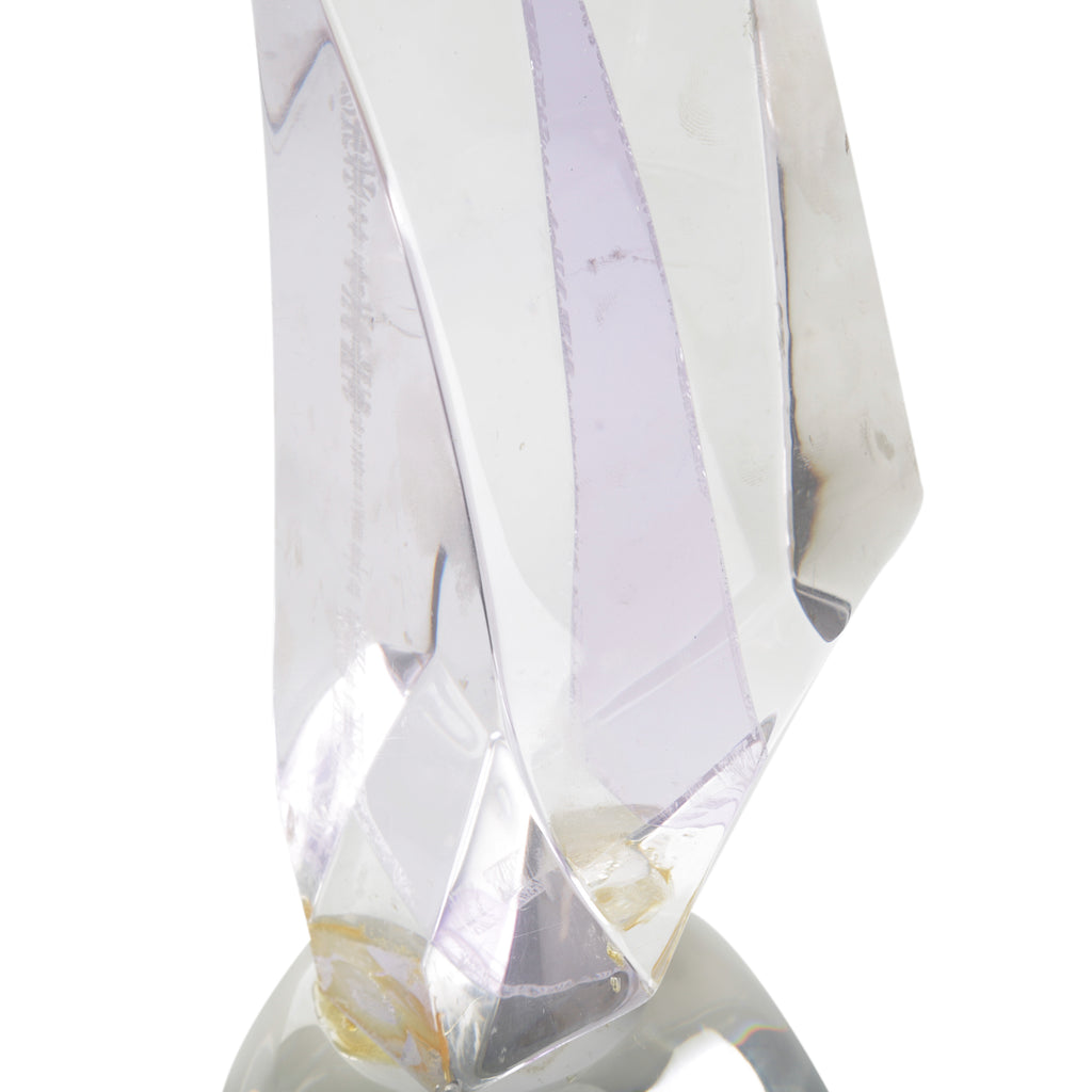 Clear Faceted Acrylic Abstract Sculpture on Rounded Base