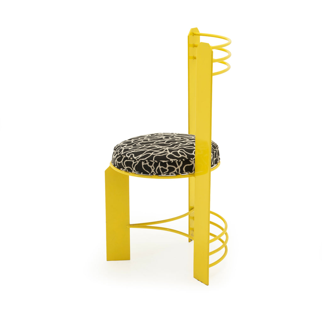 Yellow Metal Dining Chair with Patterned Upholstered Seat
