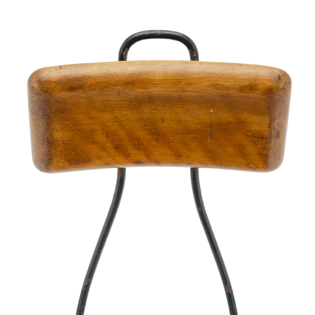 Industrial Adjustable Wood and Black Iron Bar Stool