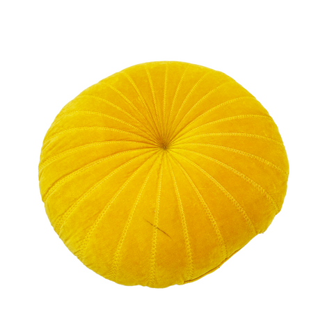 Yellow Tufted Velvet Round Throw Pillow