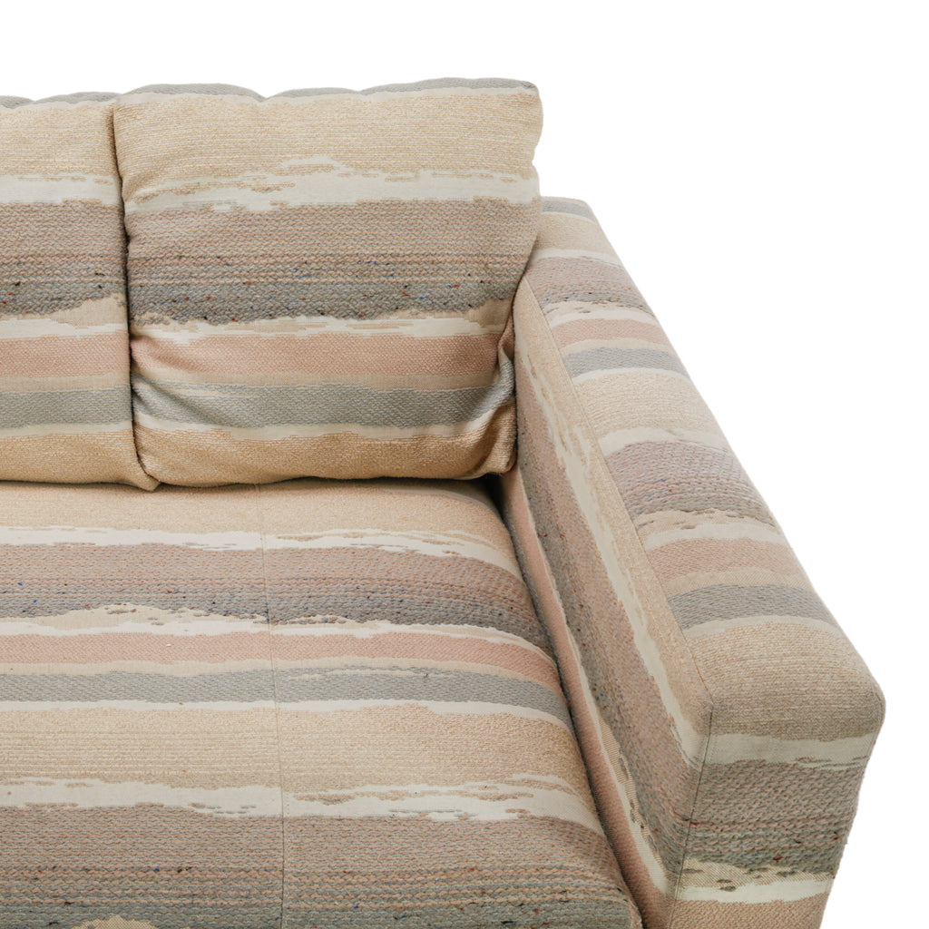 Muted Striped Upholstered Sofa with Wide Arms