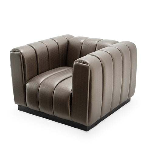 Dark Gray Channel-Tufted Faux Leather Armchair