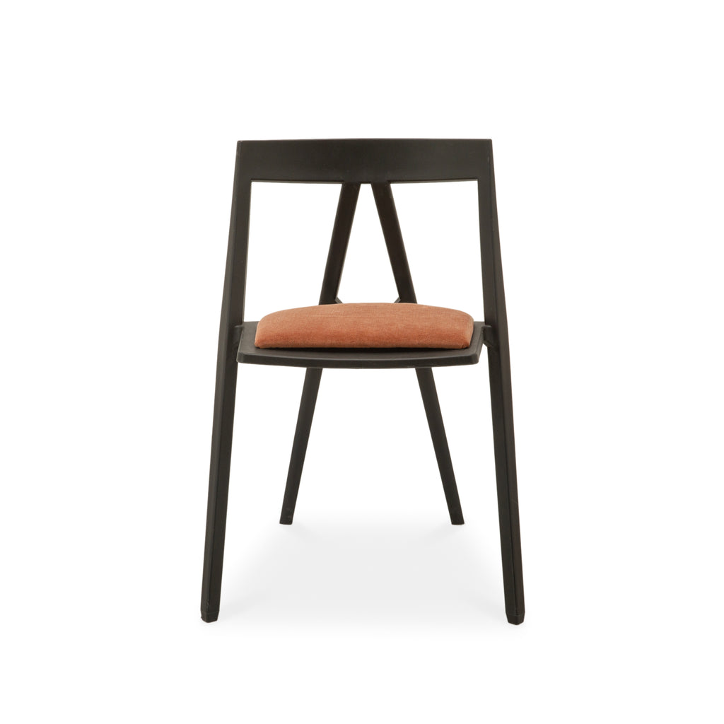 Matte Black Wood Dining Chair with Burnt Orange Upholstered Seat