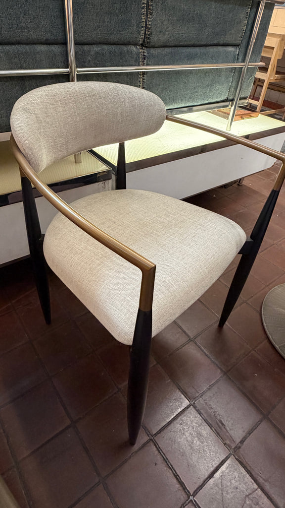 Beige Arm Chair with Black and Gold Frame