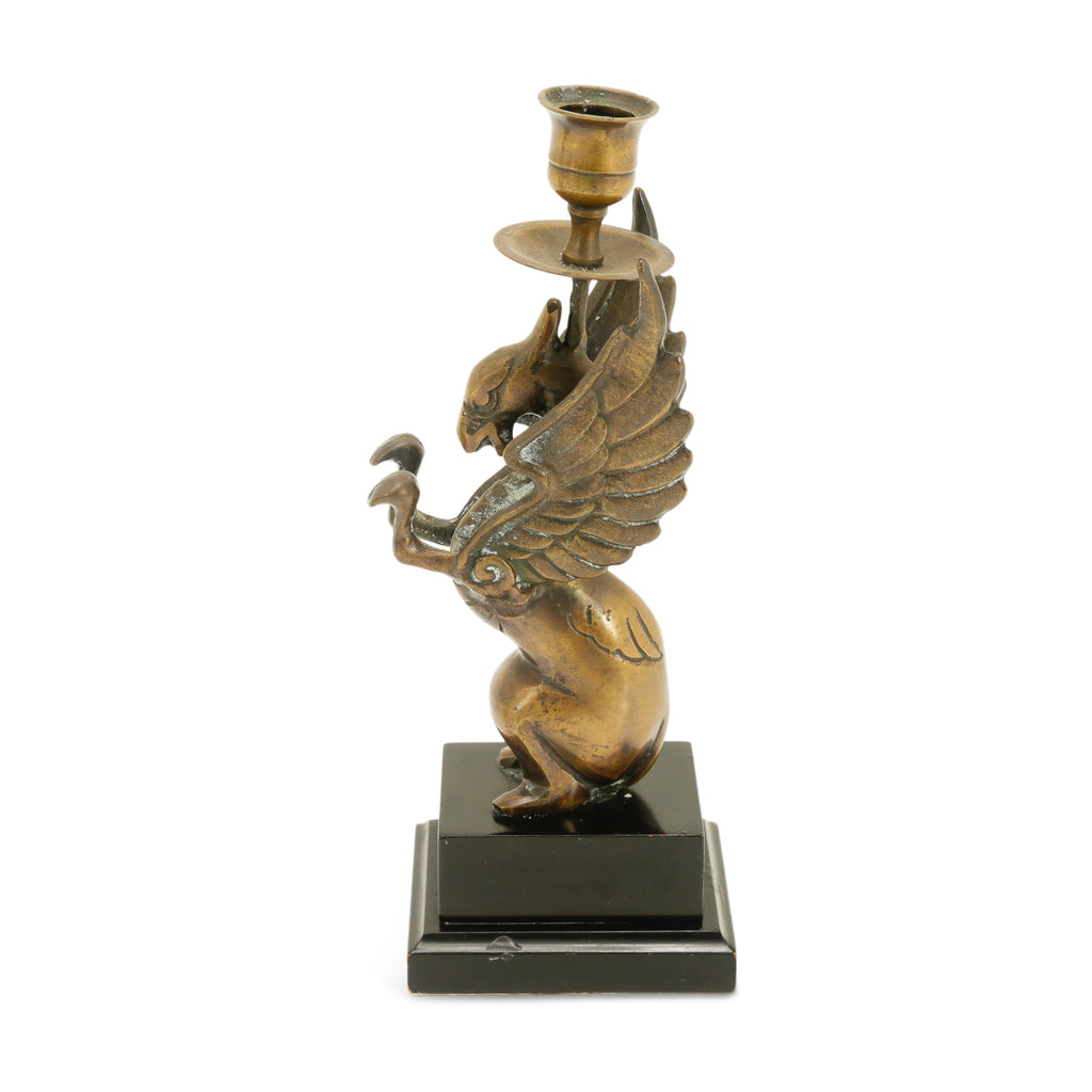 Set of Antique Bronze Griffin Candlestick Holders