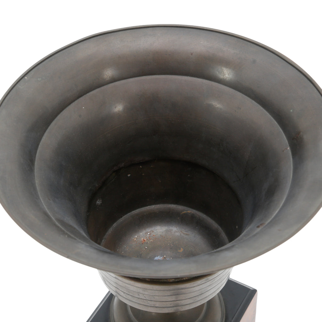 Aged Bronze Urn on Wood Pedestal