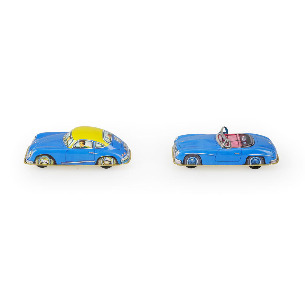 Blue and Yellow Tin Toy Cars