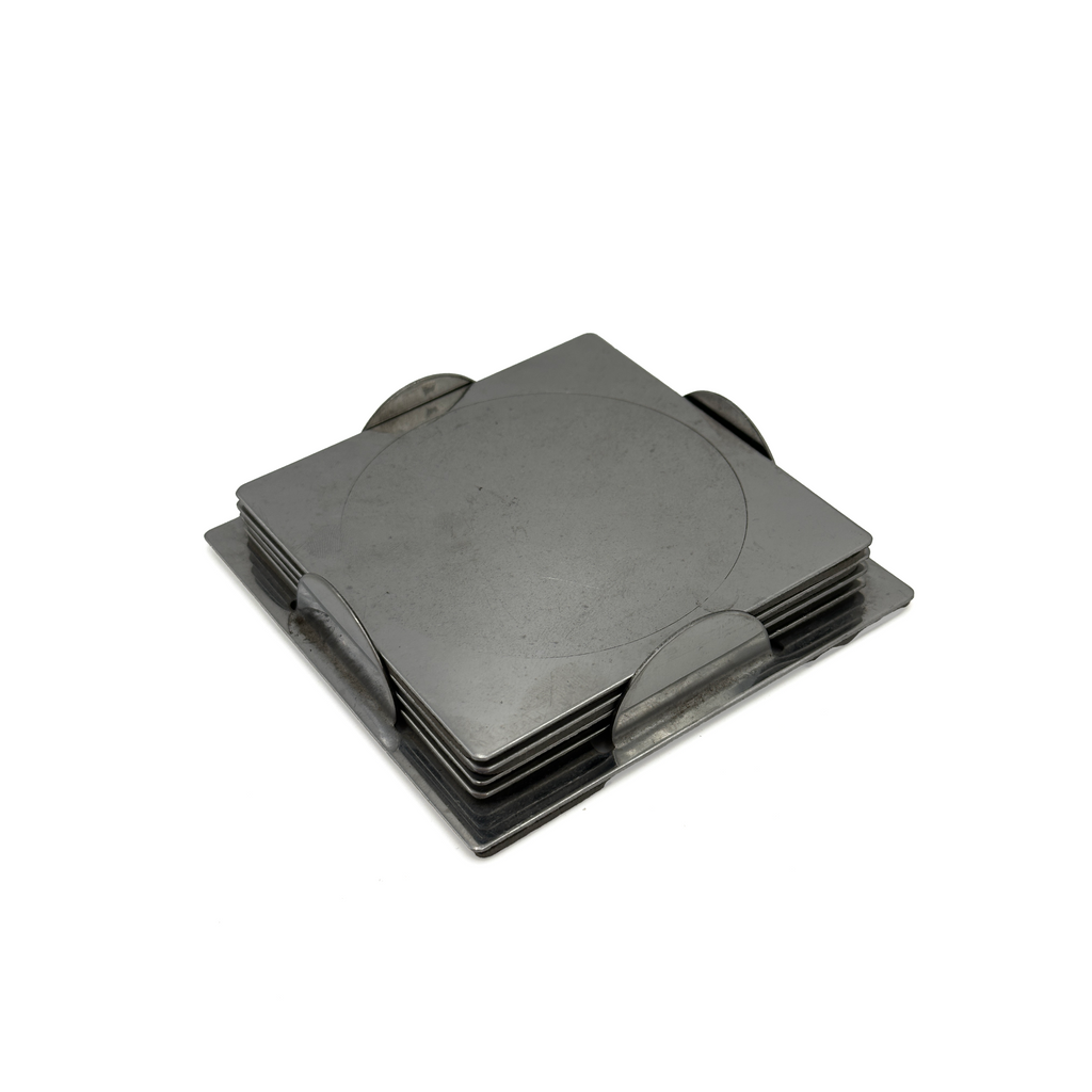 Brushed Stainless Steel Square Coaster Set with Holder