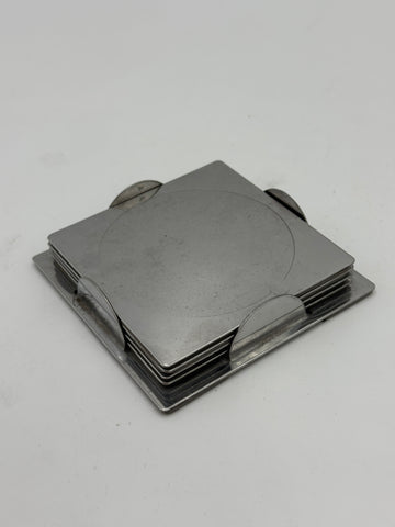 Brushed Stainless Steel Square Coaster Set with Holder