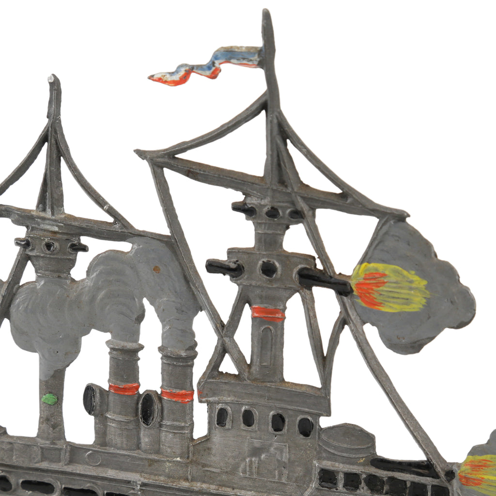 Vintage Gray Painted Metal French Naval Warship