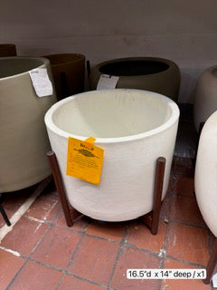 Case Study Large White Ceramic Planter with Wood Base