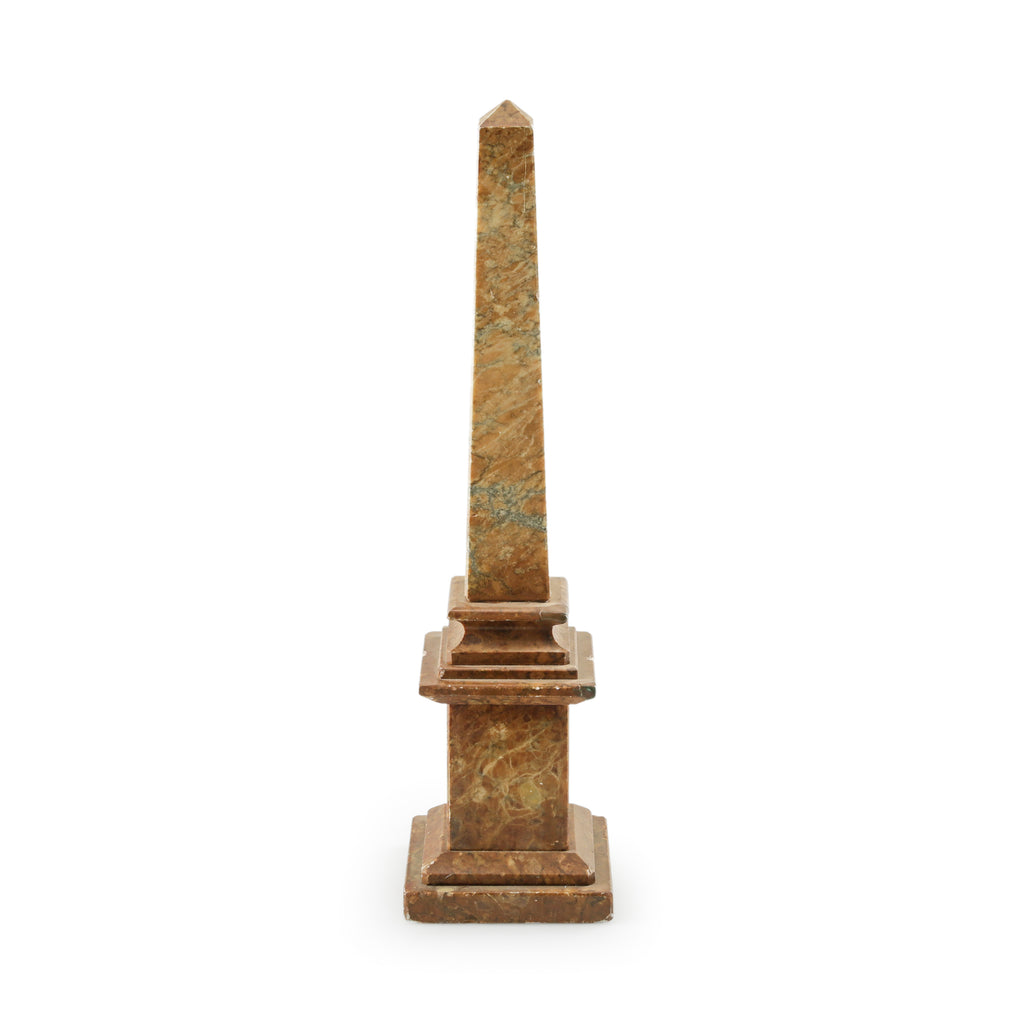 Mottled Brown and Green Marble Obelisk
