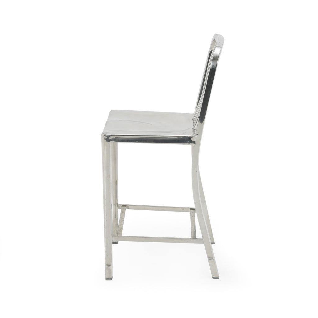 Shiny Silver Polished Aluminum Slat Back Bar Stool with Contoured Seat
