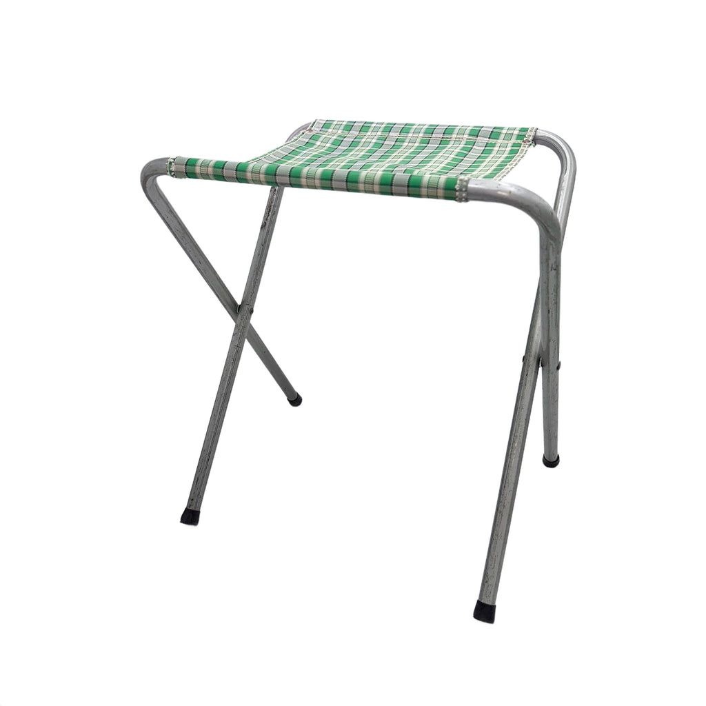 Green Plaid Metal Folding Stool