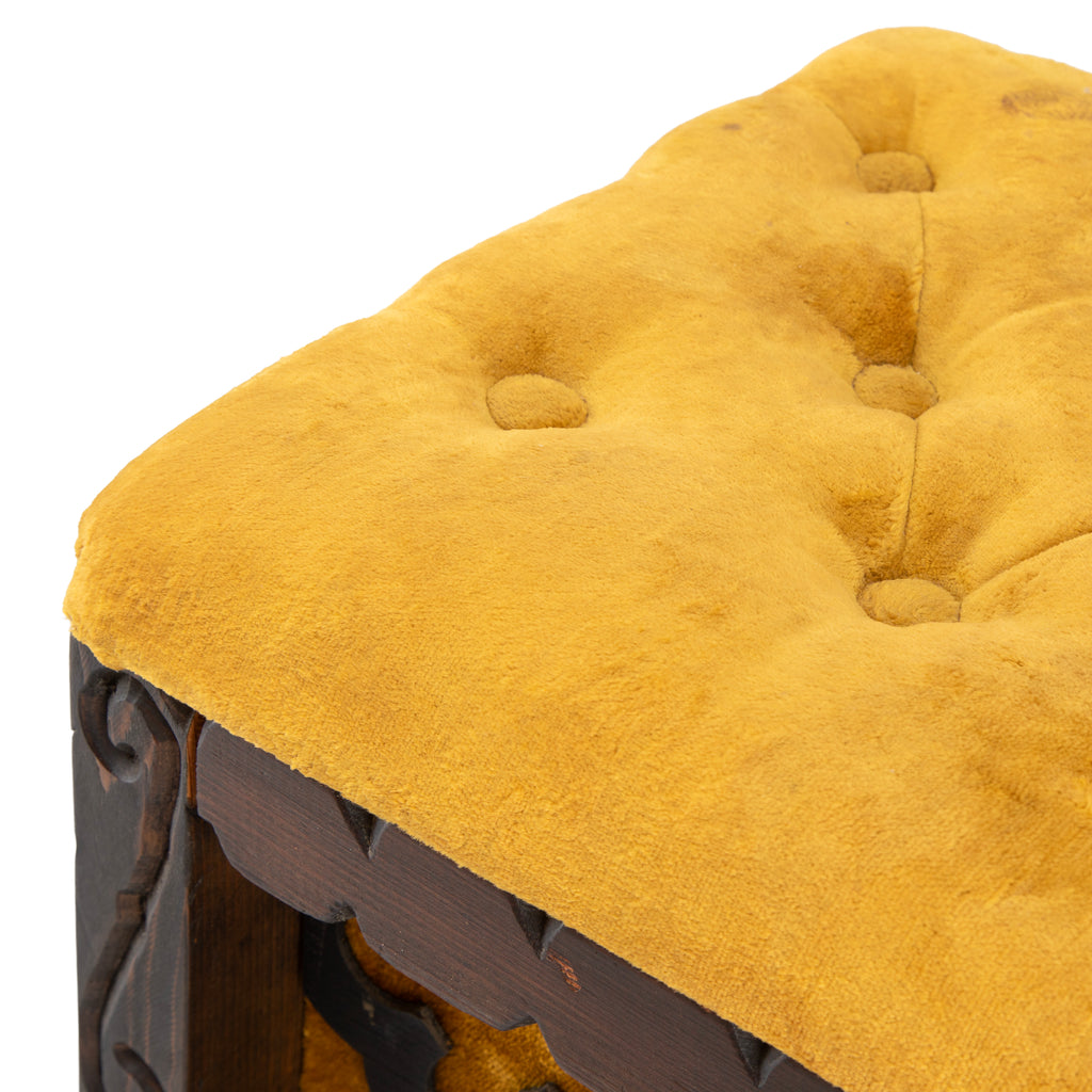 Golden Yellow Velvet Tufted Ottoman
