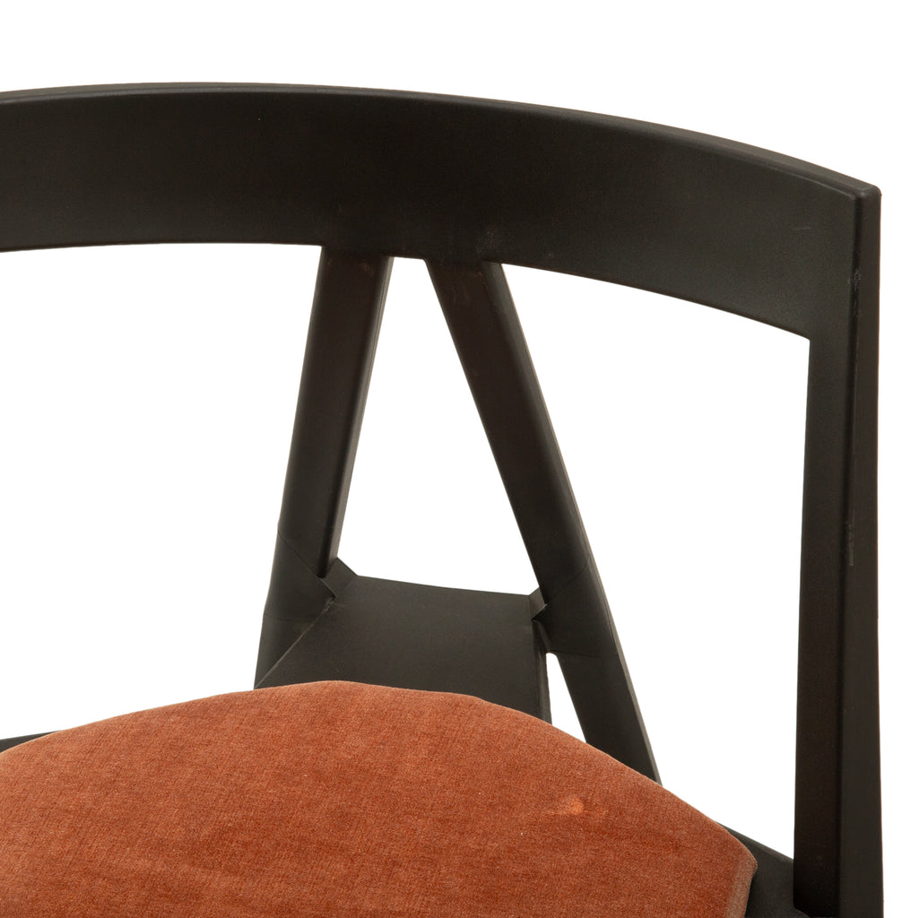 Matte Black Wood Dining Chair with Burnt Orange Upholstered Seat