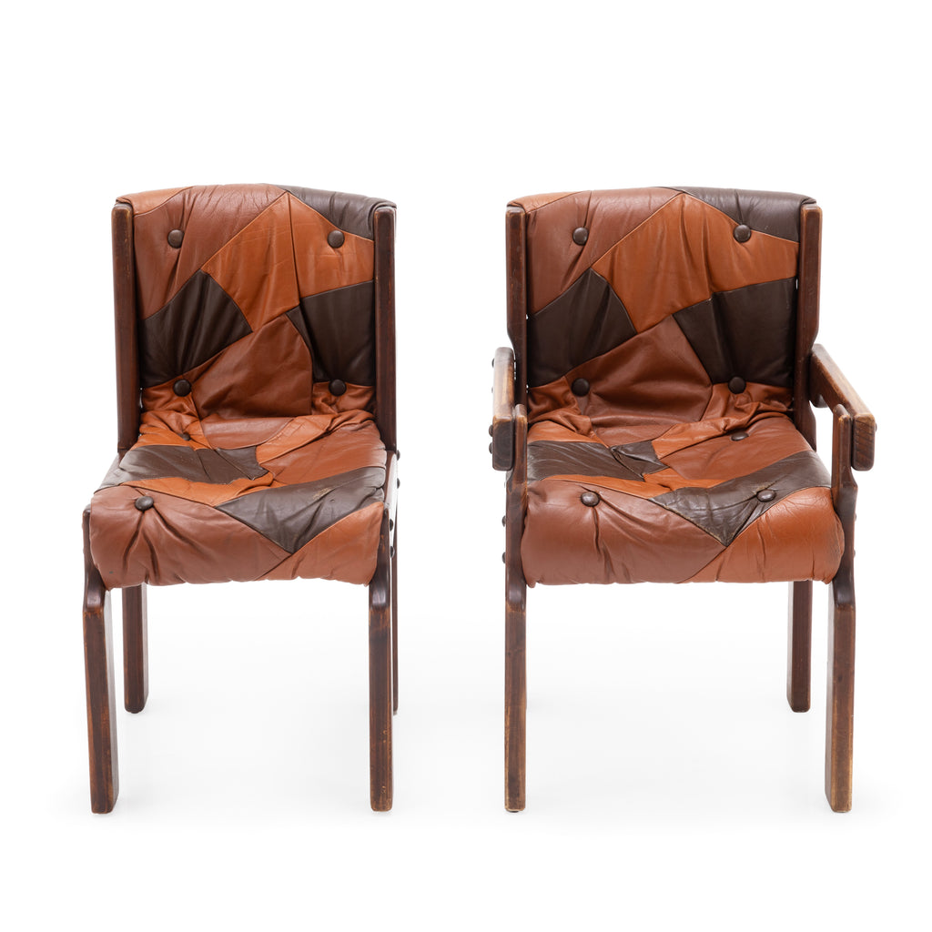 Two-Tone Patchwork Leather Tufted Armchair